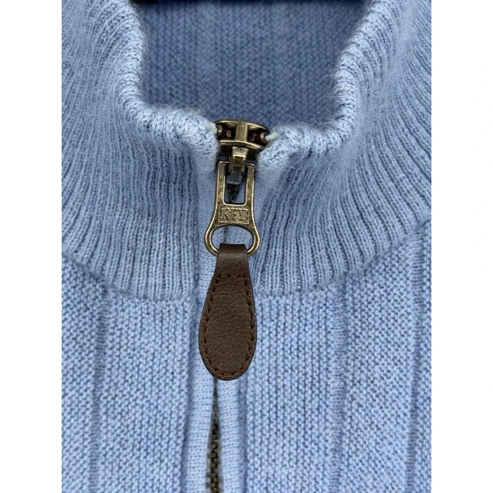 Peru Unlimited Alpaca Wool 1/4 Zip Pullover Sweater Mens L Blue Ribbed Luxury